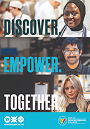 Cover page of the FE prospectus with three students on and words that say discover empower together