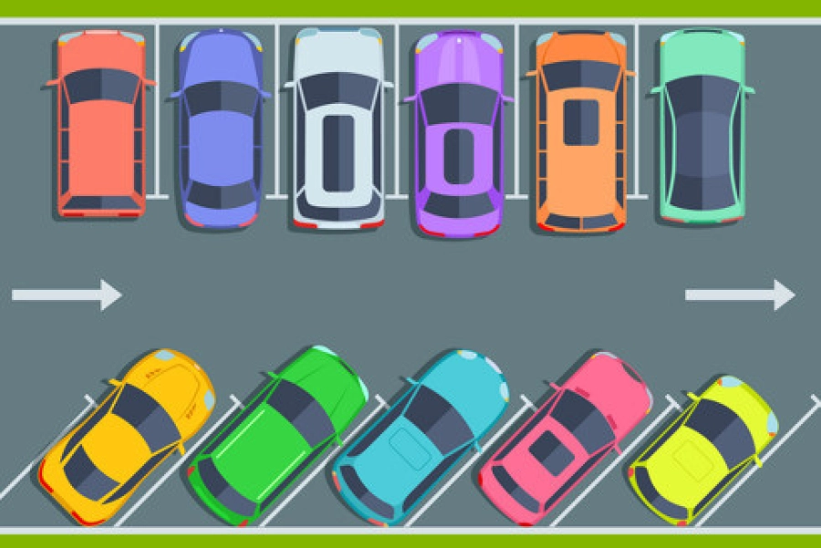 Car parking top view city public parking spaces