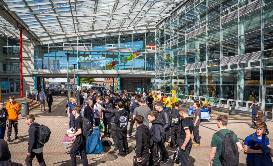 Students stood outside Redditch campus during Freshers fair