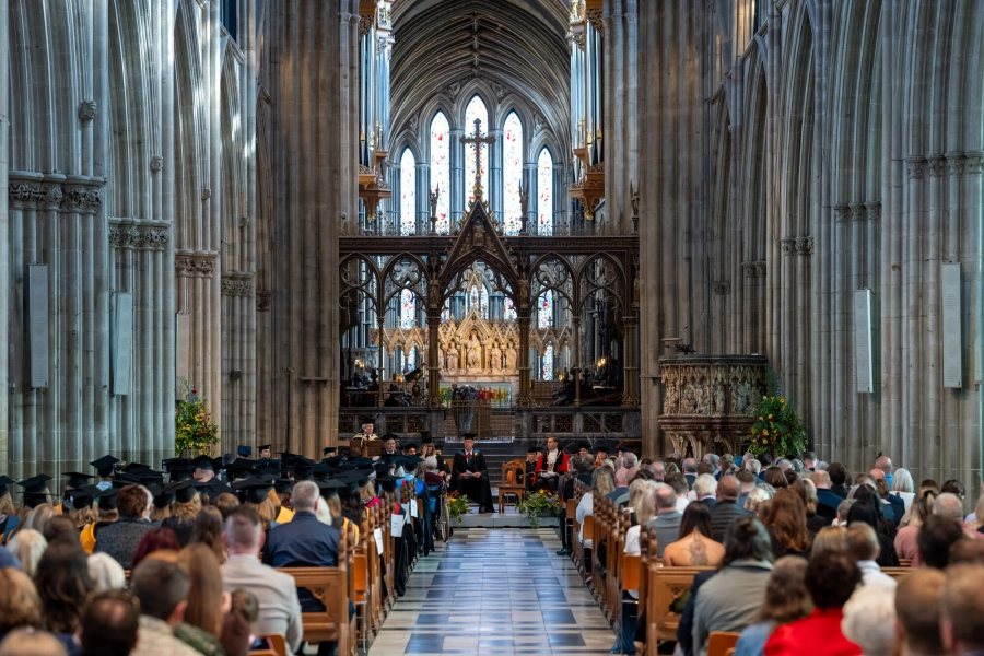 People sat in Worcester Cathedral for HoW Colleges graduation ceremony