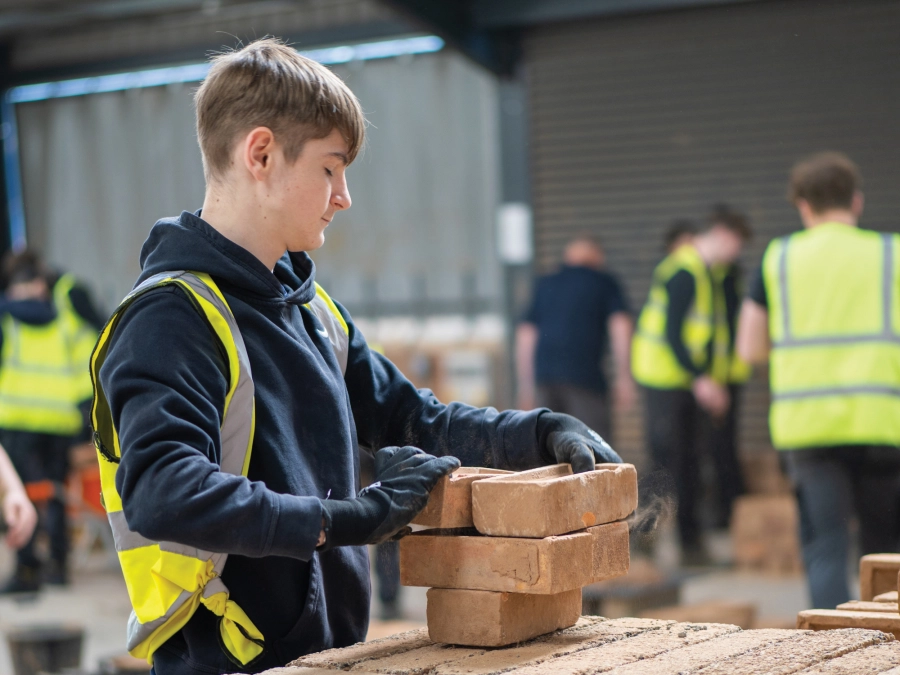 Student bricklaying in the construction training centre